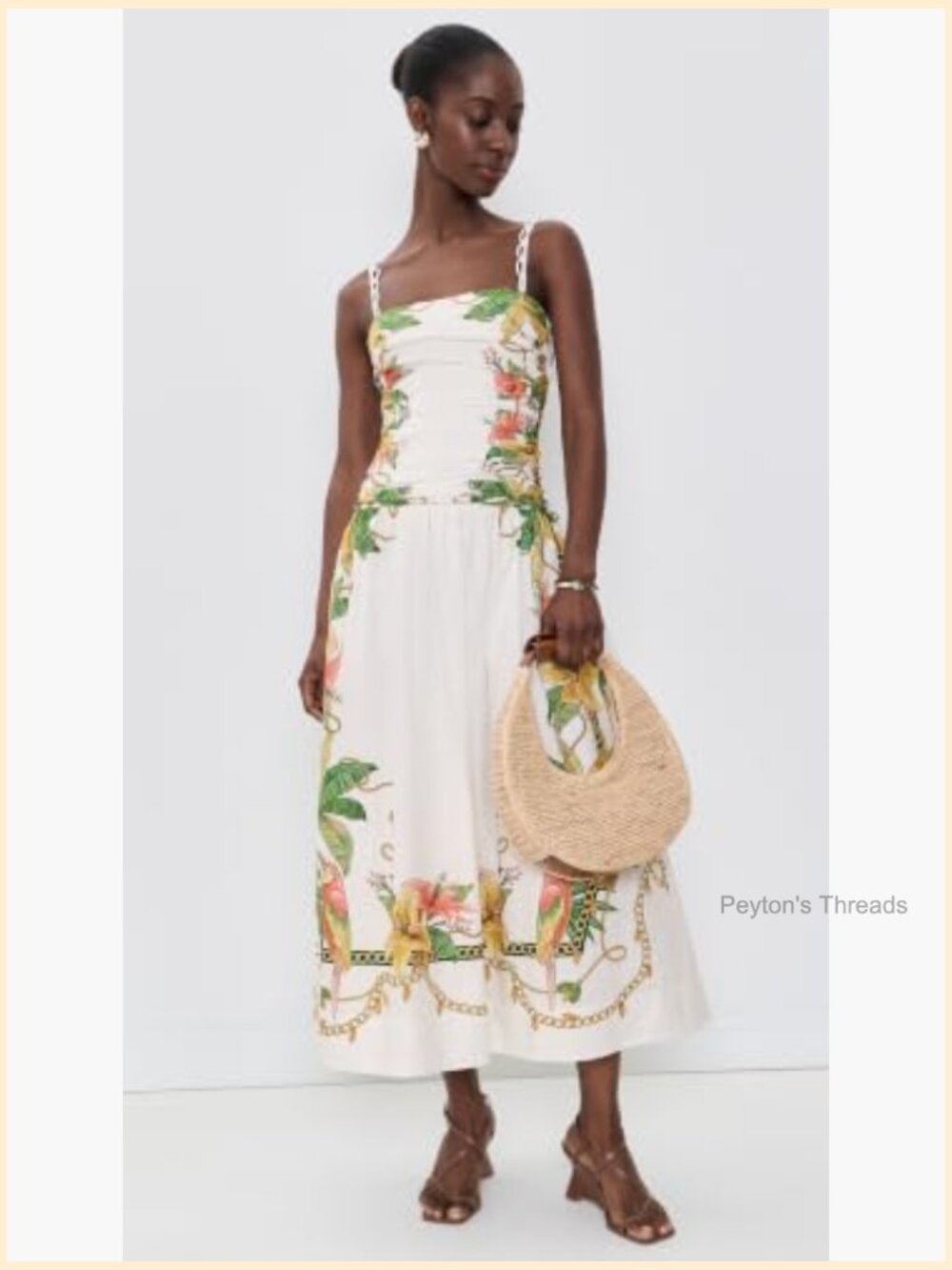 Square Neck Midi Dress with Smocked Back and Adjustable Straps - Picture 5 of 6